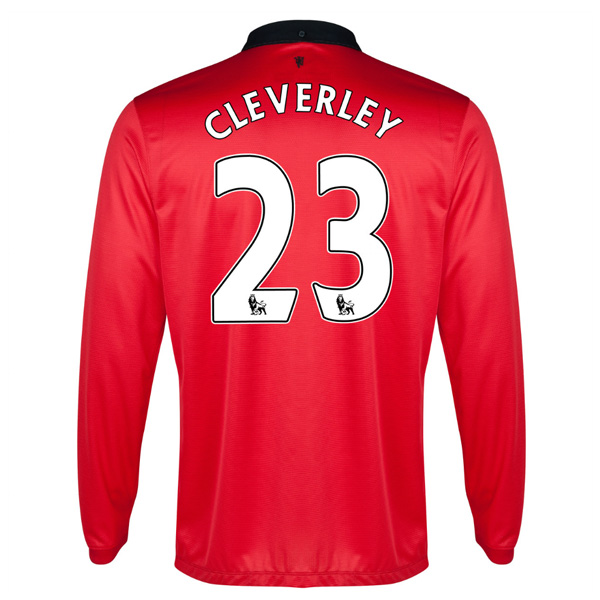 13-14 Manchester United #23 Cleverley Home Long Sleeve Jersey Shirt - Click Image to Close